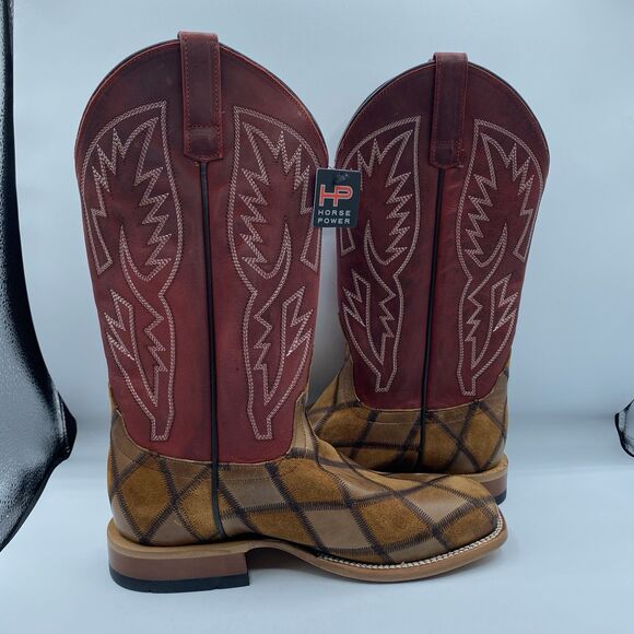 Horse Power Anderson Bean Boots HP1103 Mens 9 D Brown Suede Patchwork Red main image 10